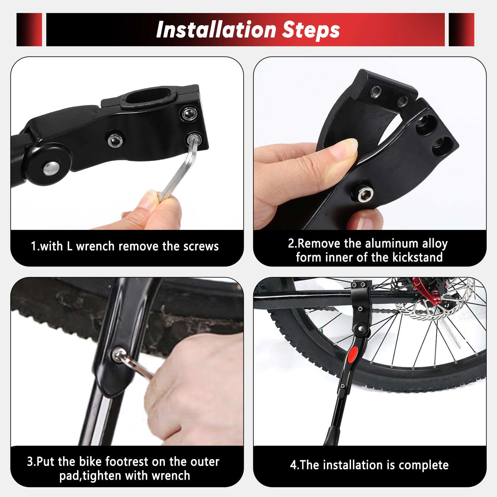 Béquille Arrière Réglable Pour Vélo - Hauteur Ajustable 24-28 Pouces - Compatible VTT Et Vélo Route - Couleur Noir Ou Argent