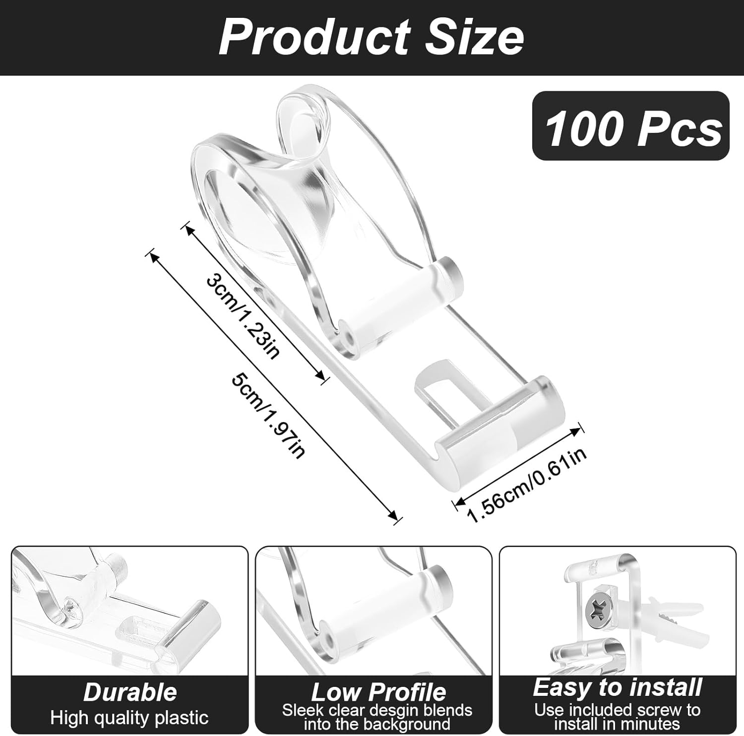 100 Sets Roller Shade Clear Safety Chain and Cord Guide Curtain P Clip Blind Cord Holder Fixation Hook Bead Chain Tension Device with Screws for Roller Vertical and Roman Shades