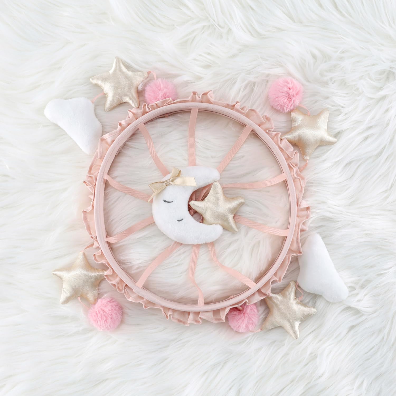 The Peanutshell Móvil de cuna para niñas – Cuna móvil musical para bebé con 12 canciones de cuna y control de volumen, decoración de guardería rosa celestial, bonitos accesorios para guardería