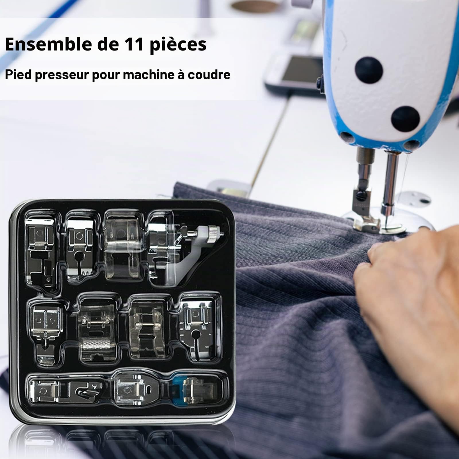 Machine à coudre électrique à 12 points pour débutants, mini machine à coudre électrique avec 1 plaque d'extension, 11 pieds de biche et 97 outils de couture