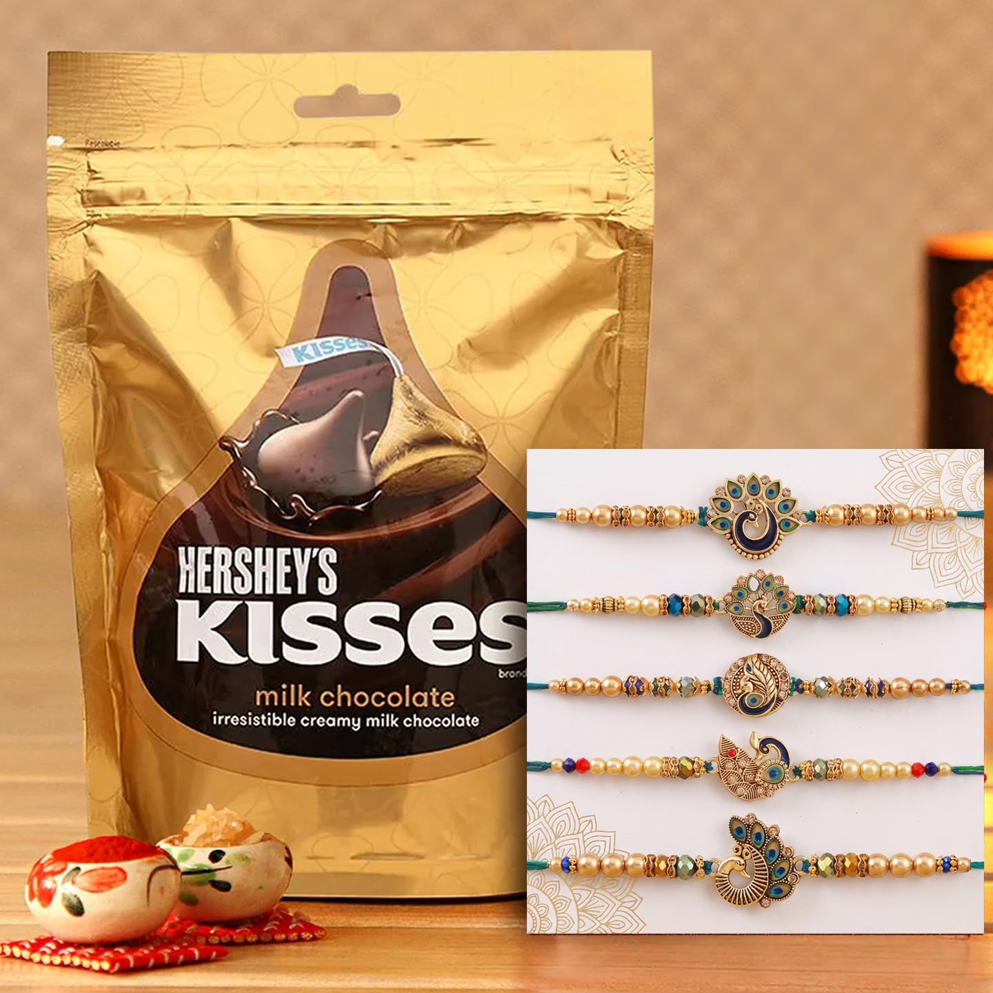 TIED RIBBONS Rakhi for Brother Greeting Card with Chocolate Gift Hamper - Set of 5 Rakhi for Brother Bhaiya Kids Men Boys with Kisses Chocolates Pack and Tikka - Bracelet Rakhis for Brother-picture-15