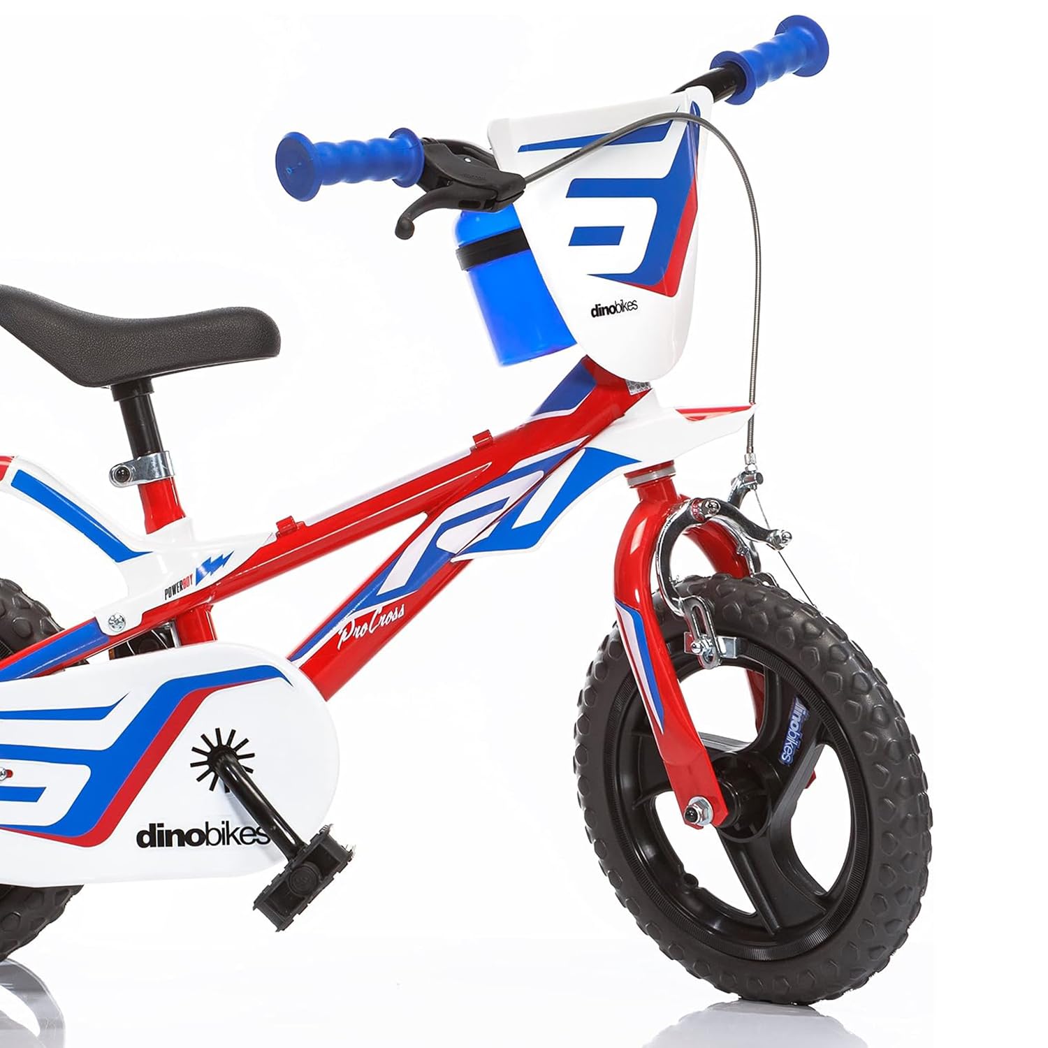 Bici Bicicletta Bambino 12 Pollici 1 Freno al Manubrio e Pignone Fisso Posteriore Bianco Rosso Blu