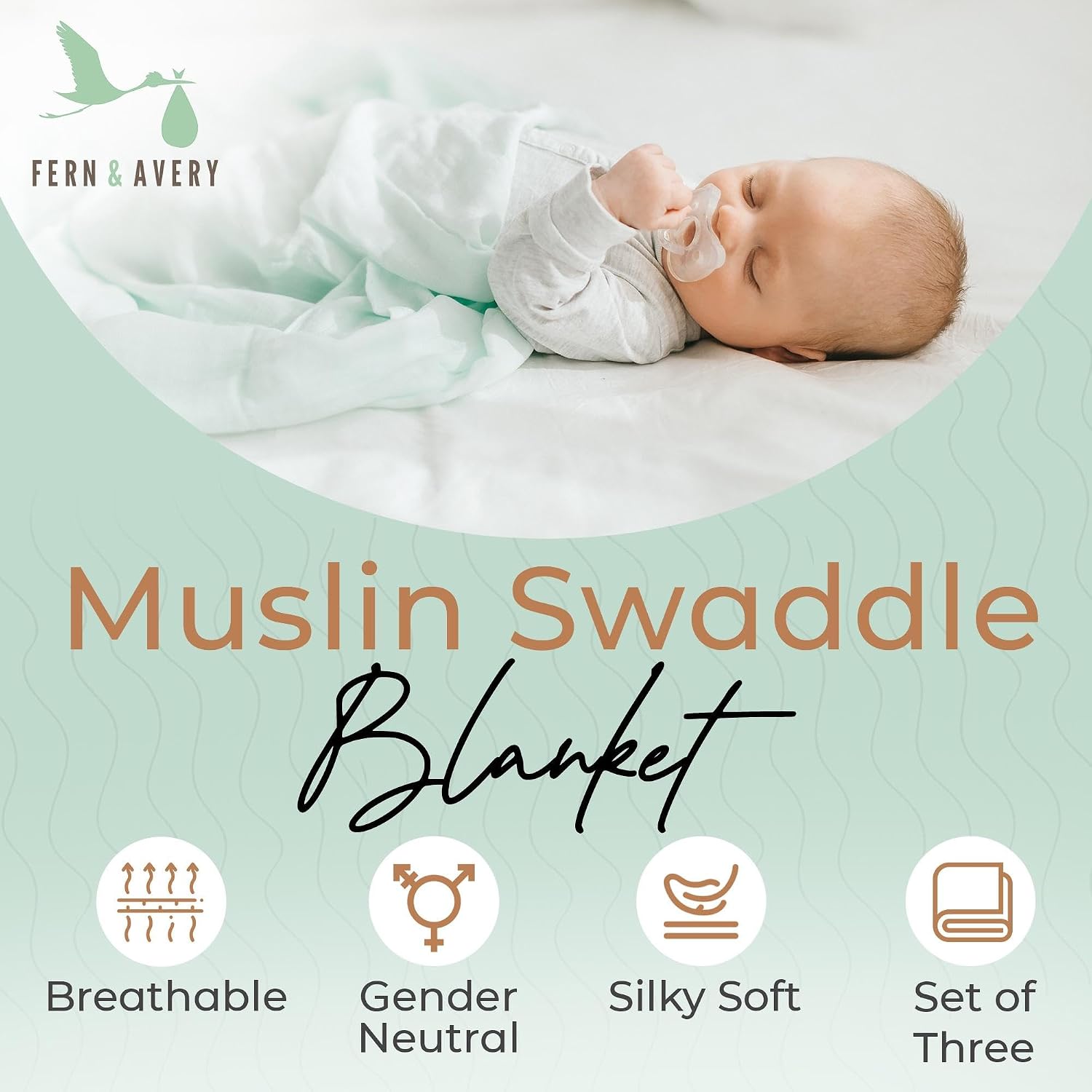 Muslin Swaddle Blankets for Newborn, Large Organic Receiving Baby Blankets for Boy & Girls 47 x 47 inches,3 Pack Breathable Soft Nursery Swaddle Wrap, Essentials Infant & Toddler Shower Gifts, Unisex