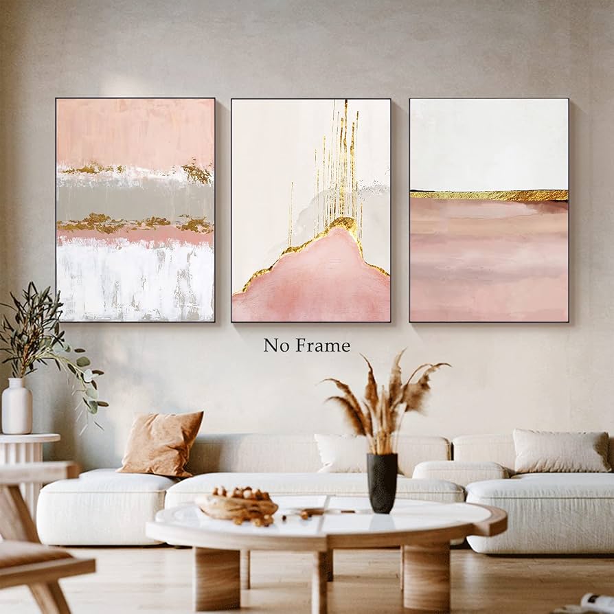 Amazon.com: Abstract Pink Canvas Wall Art Gold and Pink