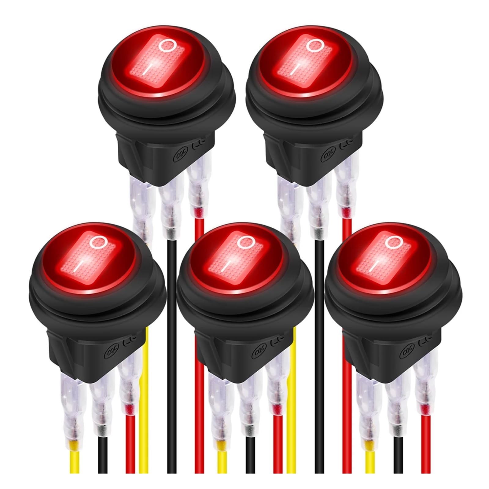 Paquete De 5 Interruptores Basculantes 12 V, 20 A, con Interruptor Redondo Luz, 3 Pines, Voltios(Red)