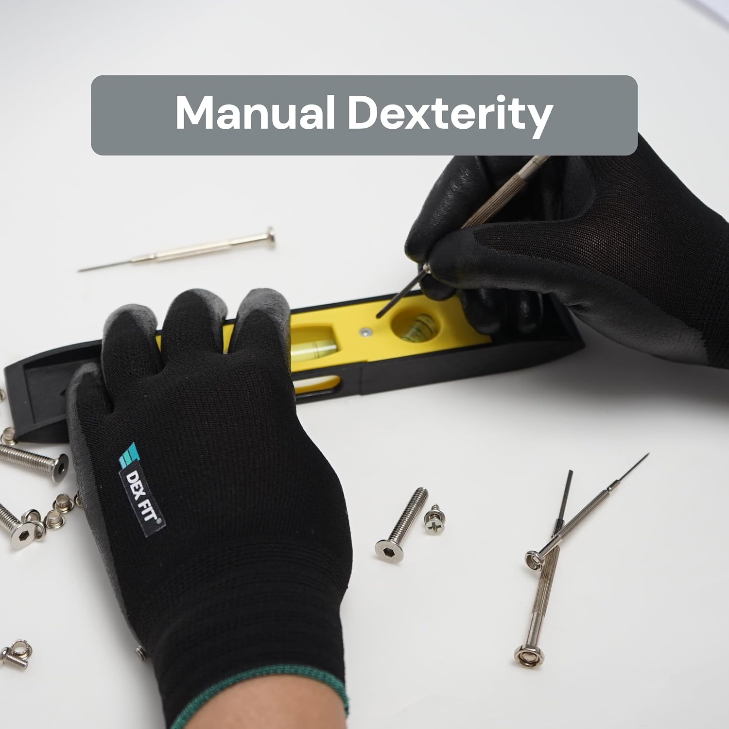 DEX FIT Premium Work Gloves FN331-3D Comfort Fit, Power Grip, Thin & Breathable, Touchscreen - Mechanic, Carpentry, Construction, Manual Handling Gloves for Men & Women; Black, L (9), 12 Pairs