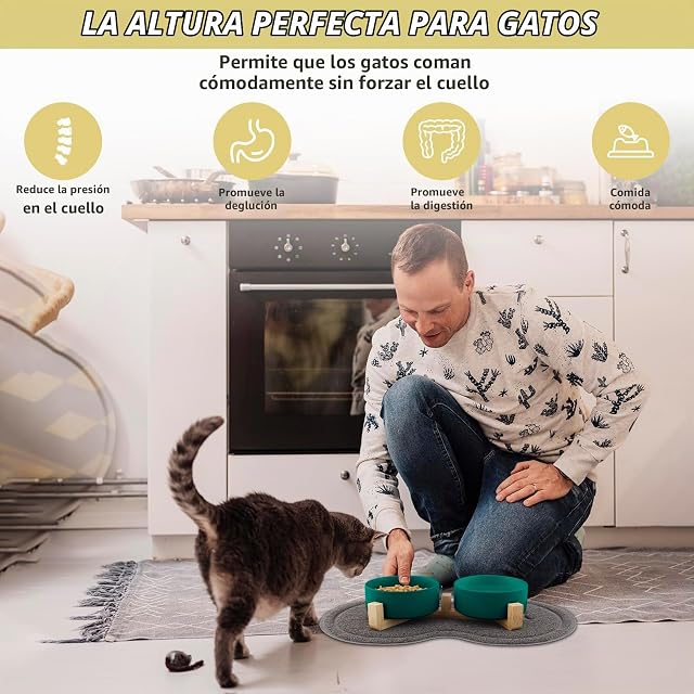 Foto 5 de 7 de Zosenyer Comedero Gato, 400ML Alimentadores para Gatos y Perros Elevados, con 2 Cuencos