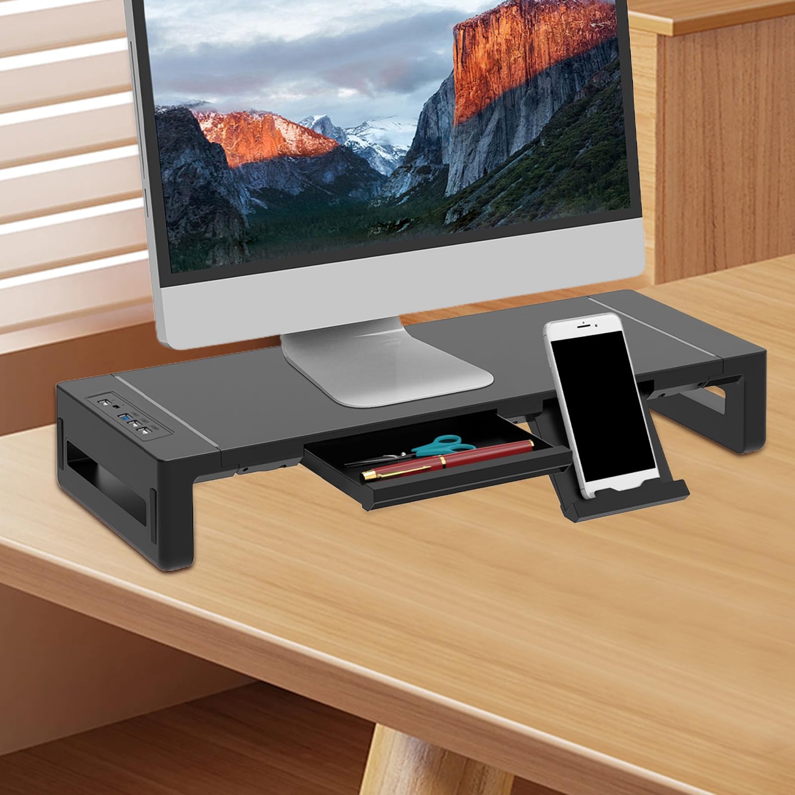Supporto per Monitor Regolabile in Altezza Ergonomico | Supporto per Organizzatore da Tavolo Per schermi TV, penne, ristoranti, appartamenti, case, dormitori, hotel