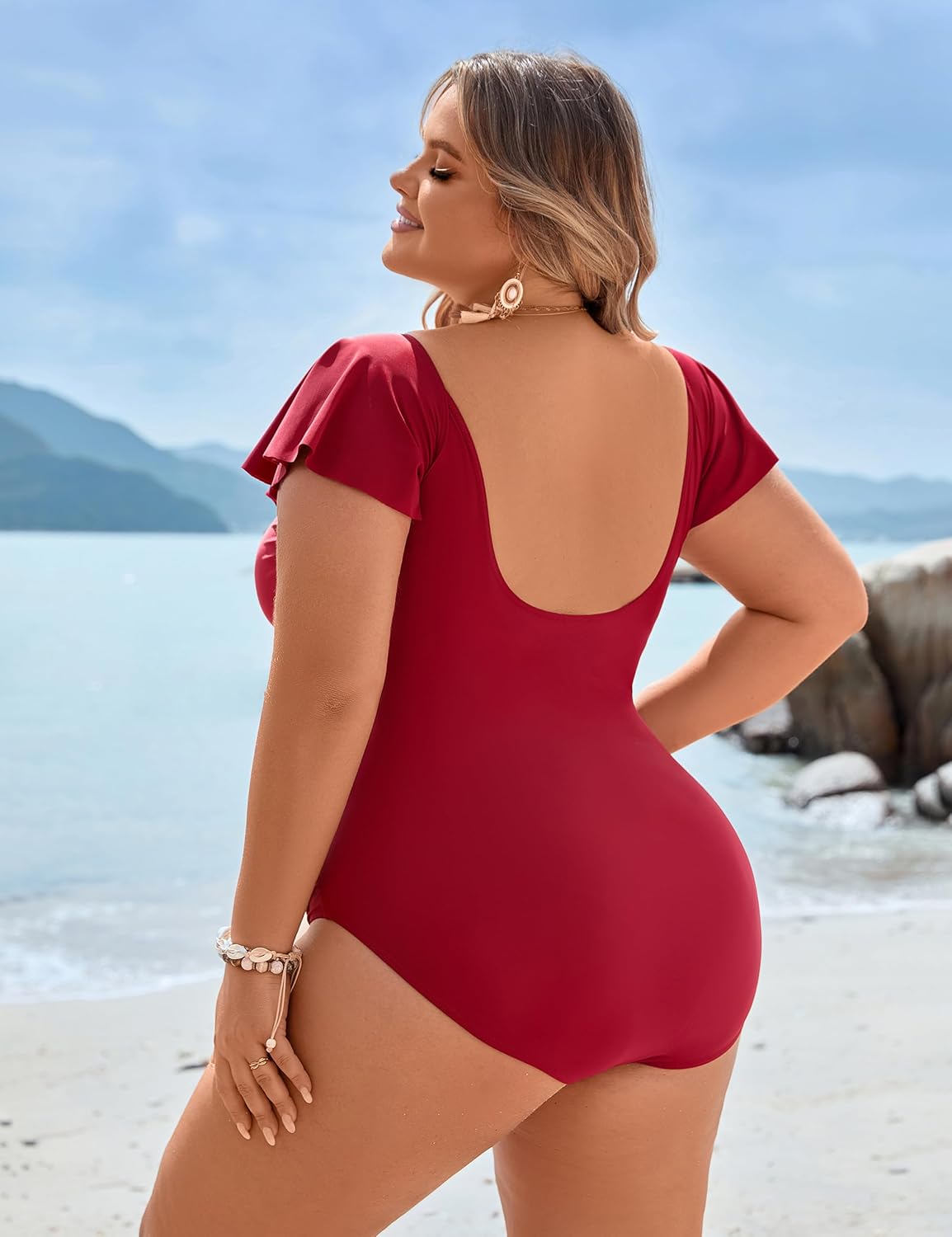 Blooming Jelly Women's Plus Size One Piece Swimsuit Tummy Control Bathing Suit Cute V Neck Maternity Swimwear - Image 5