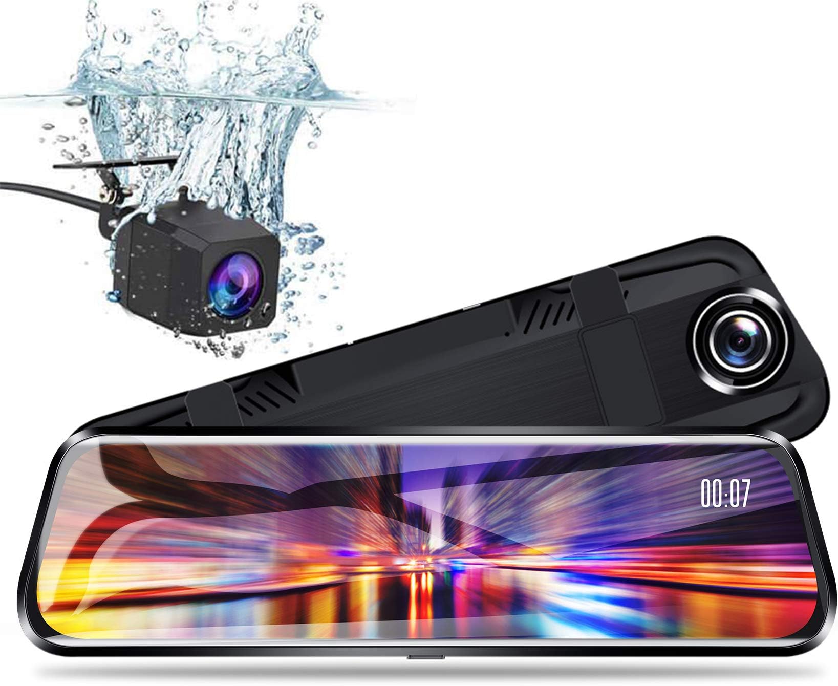 Pruveeo T10 10-inch Touch Screen Dash Cam Dual FHD 1080P Streaming Media Dash Camera for Cars Front and Rear and 170 Degrees Waterproof Backup Camera