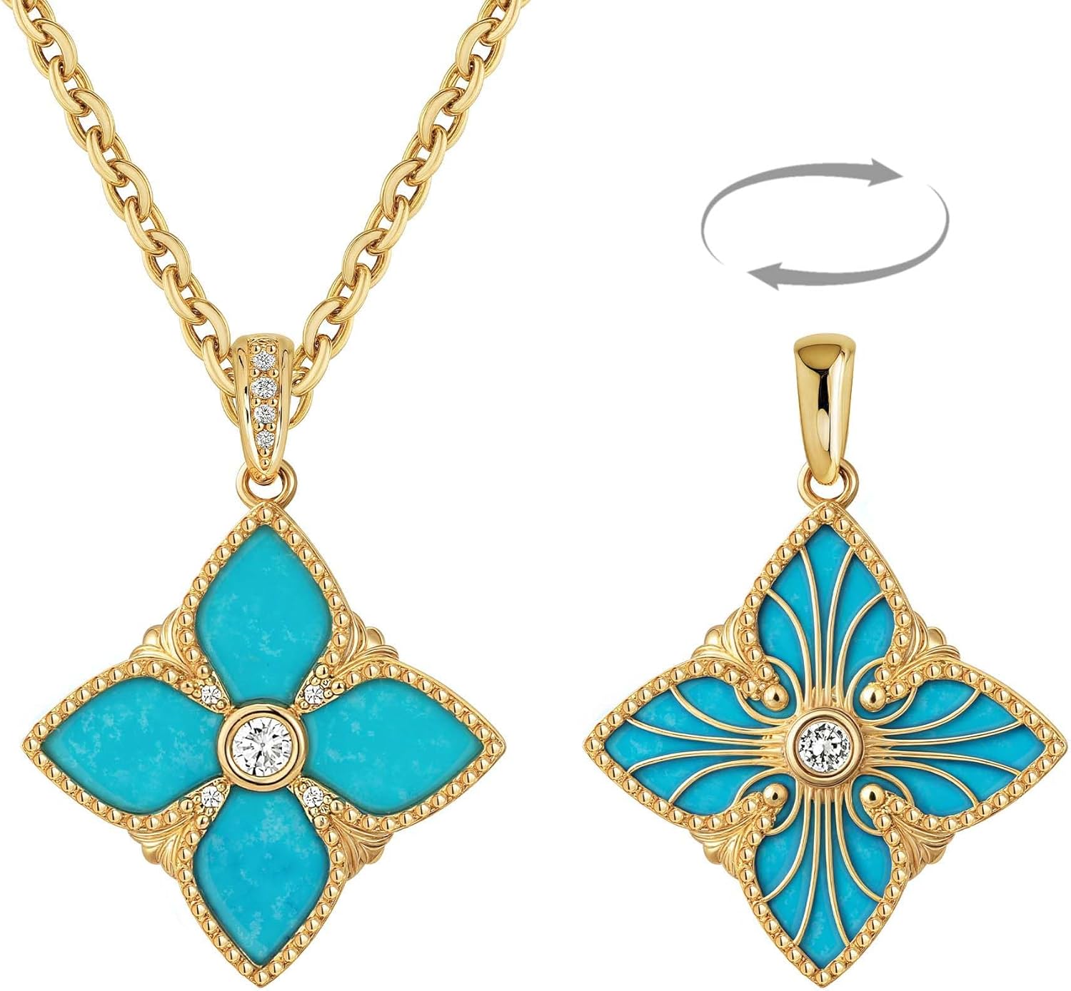 MTMY Clover Necklace for Women 14K Gold Plated Four Leaf Clover Pendant Necklace Thick Gold Double Sided Lucky Charm Jewelry