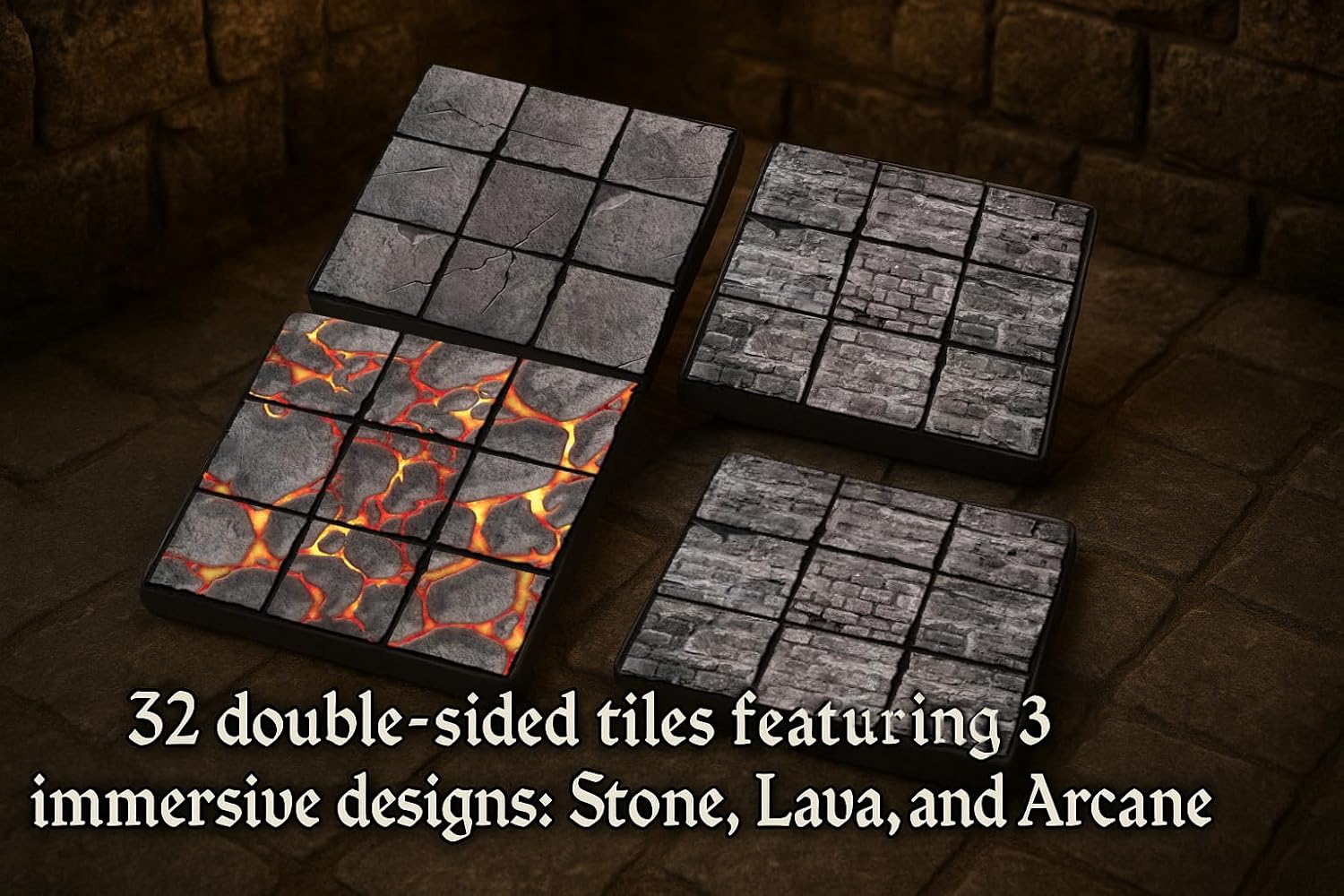 Dungeon Forge Magnetic Battle Tiles – 32 Snap-Together Terrain Pieces for Tabletop RPGs – Create Custom Maps for Dungeons, Castles, & Fantasy Adventures