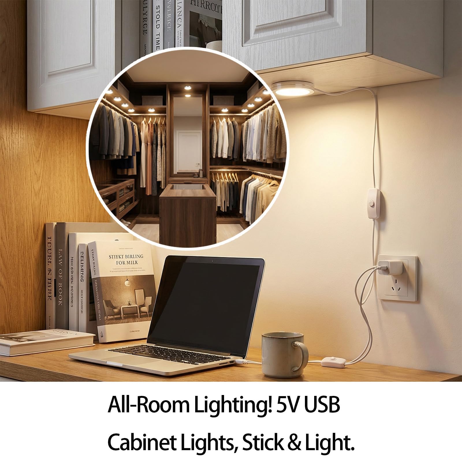 2 confezioni Puck LED USB ad alte prestazioni per illuminazione versatile: alluminio durevole, luce bianca personalizzabile 6000 K, per uso personale e decorativo in camere, cucine e saloni