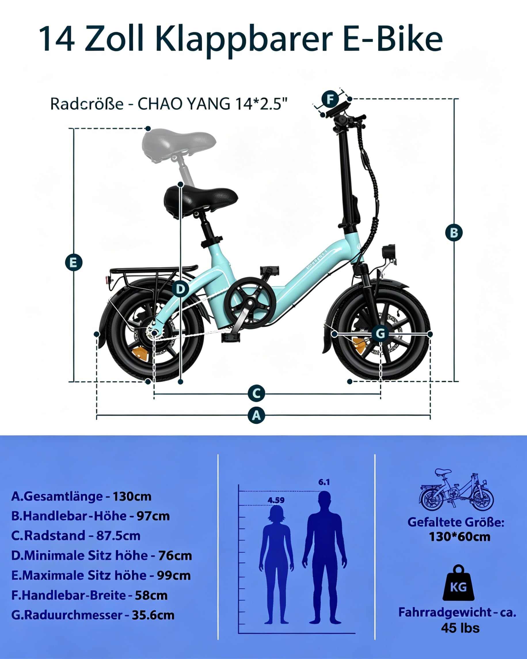 Bodywel T16PRO Mini E Bike 14 Zoll faltbar Elektrofahrrad 250W 36V/10AH Akku mit APP Funk für Herren Damen,Reichweite Max 45 km