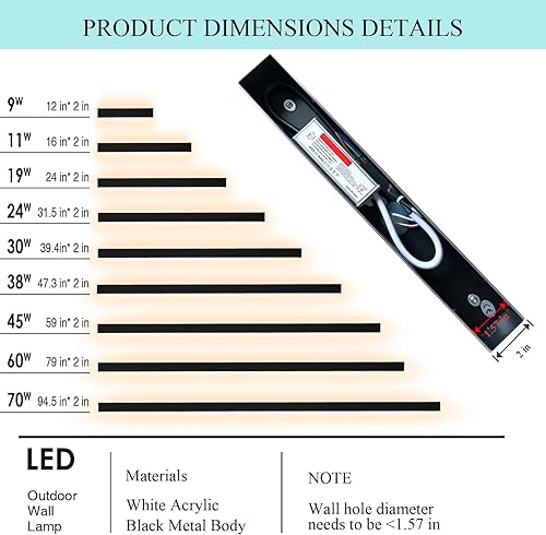 Miniatura 8 de SJIGUANGZ Luces de pared modernas para exteriores de 39 pulgadas, 3000K-6000K, aplique de pared para exteriores regulable con control remoto, IP65