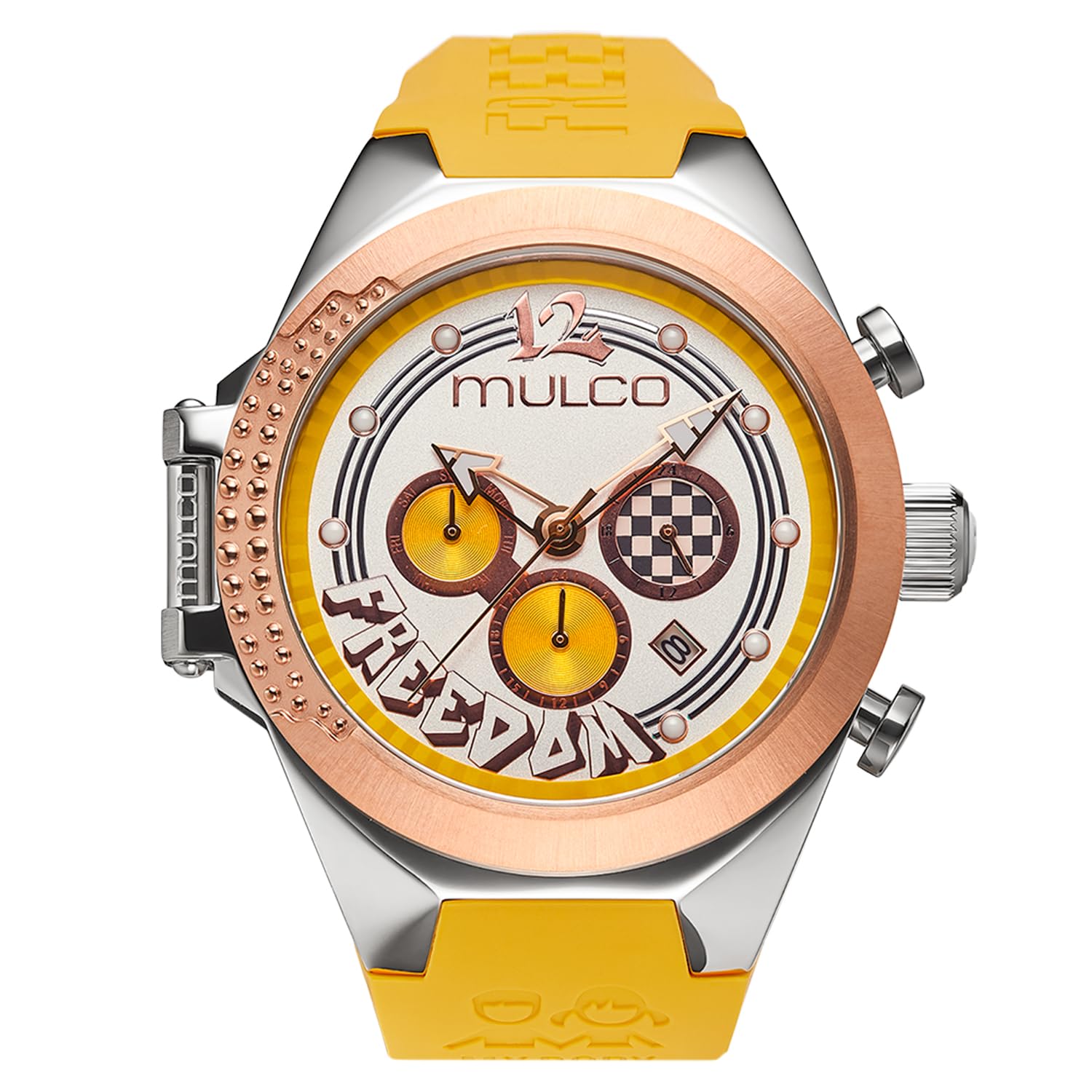 MULCO Watches for Women Freedom, Gold Stainless Steel Case with Wrist Silicone Band, Quartz Multifunctional Movement, Small Face Analog Display,