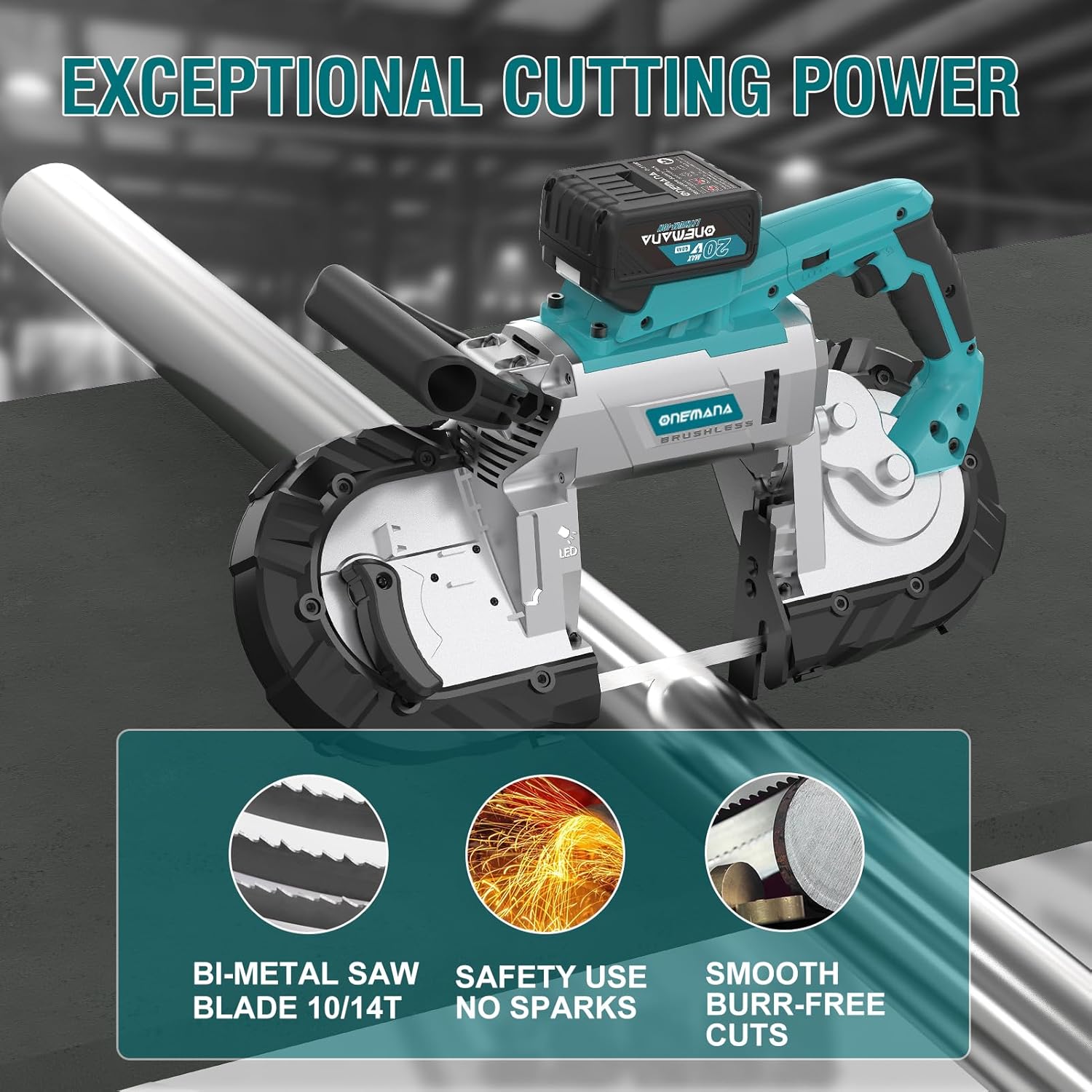 5 inch Cordless BandSaw，20V Cutting Capacity Brushless Metal Band Saw,Not Hot Sparks, Portable BandSaw for Deep Cut with 6 Speeds Adjustable（Tool Only）