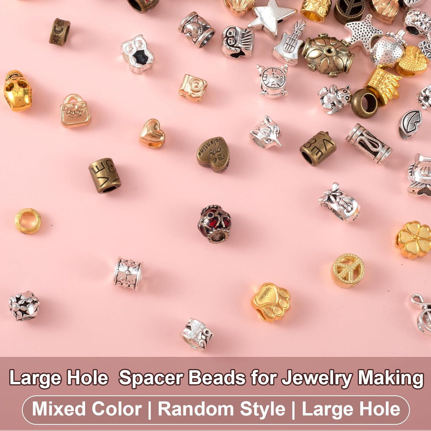 100 Gram Large Hole Beads for Jewelry Making, Craft Beads with Holes, Metal Bead for Jewelry Making, Bracelets, Necklace, Crafts (Mixed Color) - Image 4
