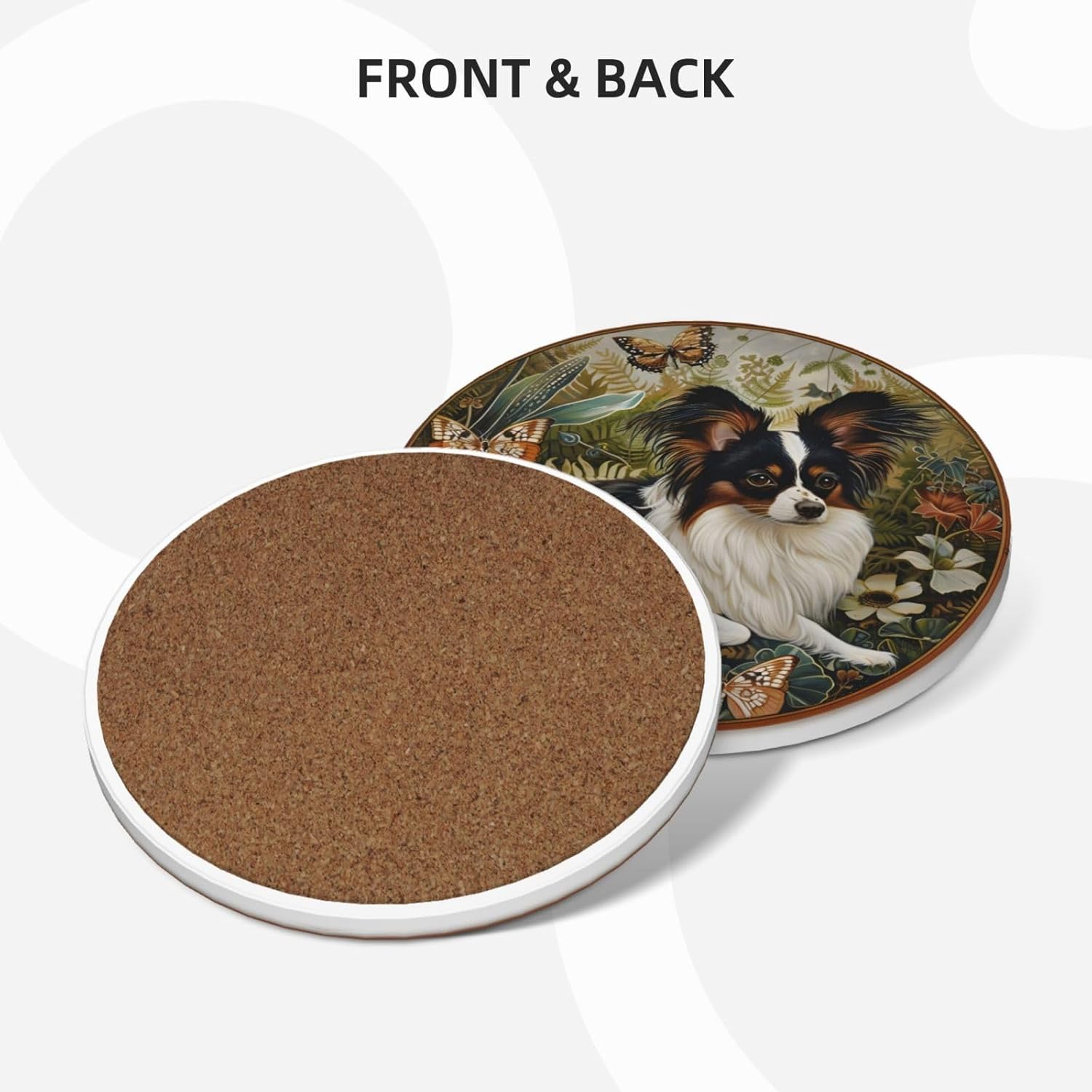 Papillon Dog Mom Gift Ceramic Absorbent Coasters Set of 4 Pack, Dog Father Gift Water Moisture Non-Slip Stoneware Cupholder Coffee Coasters Beverage Kit for Mug Wine Glass Tea Cup
