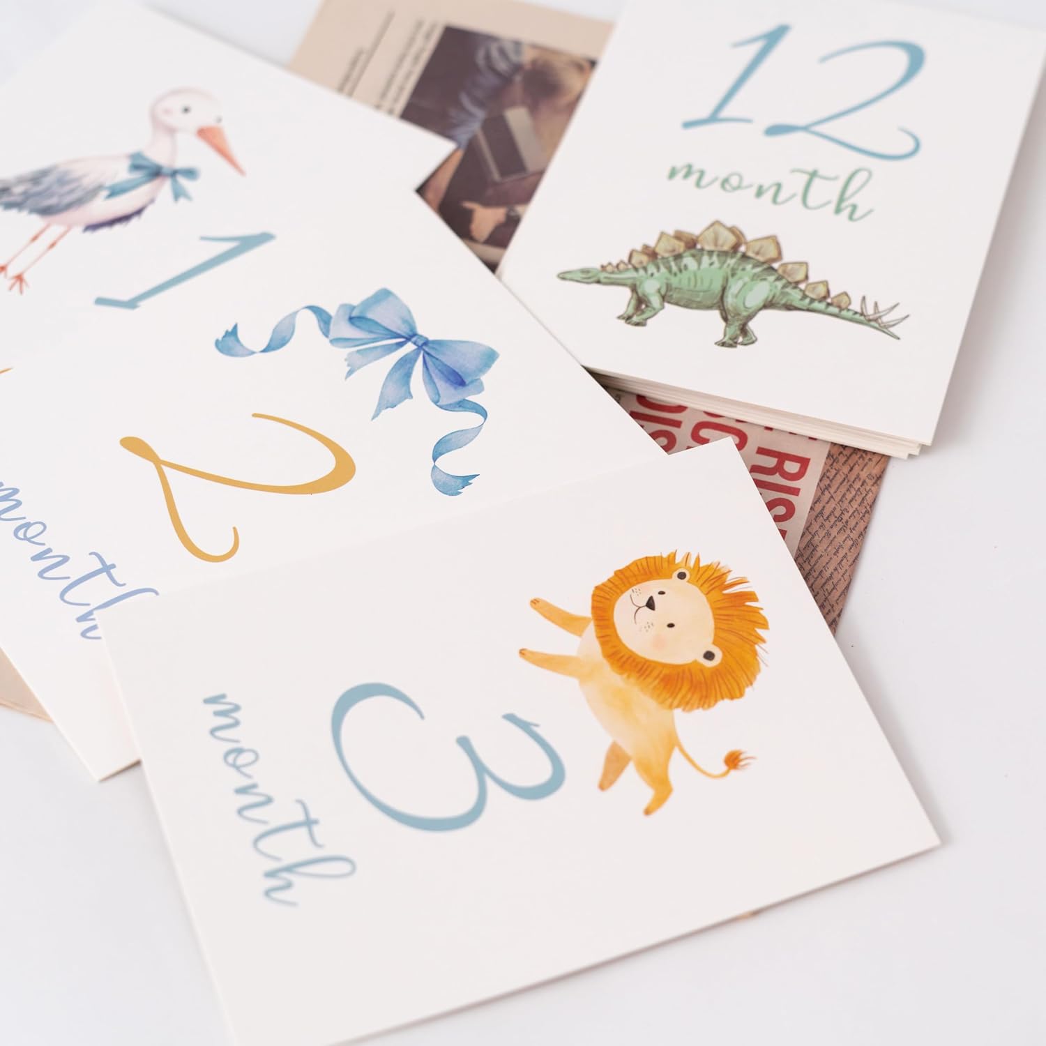 Baby Monthly Milestone Cards - Watercolor Animals Design, 1-12 Months Growth Record Cards for First Year, Newborn Photography, First Birthday/Baby Shower/Anniversary Party Decorations Supplies