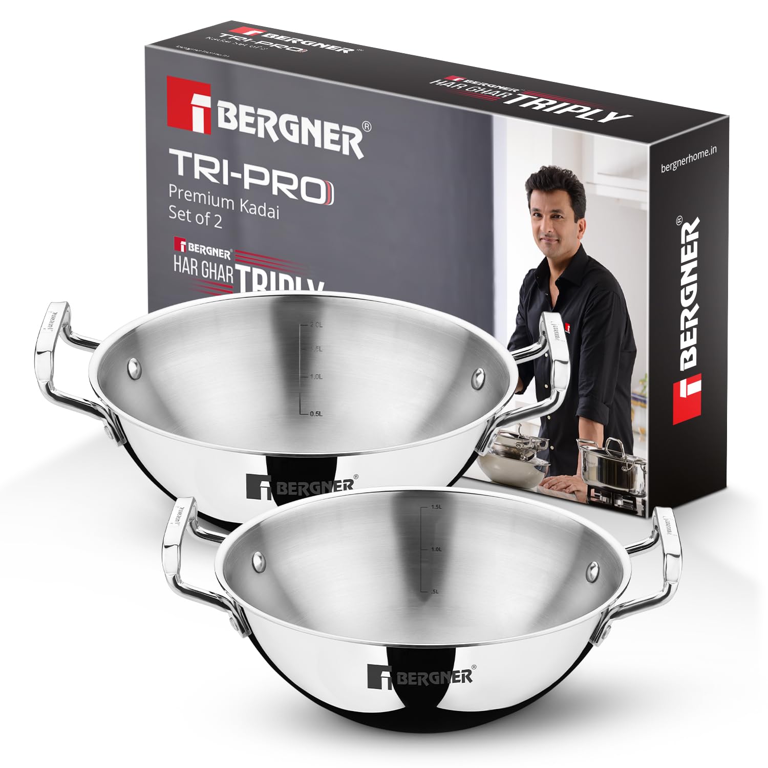 Bergner TriPro Tri-Ply Stainless Steel 2 Pcs Kadai Set - 20cm Kadai and 22cm Kadai, Triply Kadhai Set, Consumes Less Oil, Healthy Cooking, Even and Faster Heating - Induction and Gas Stove Ready-picture-10