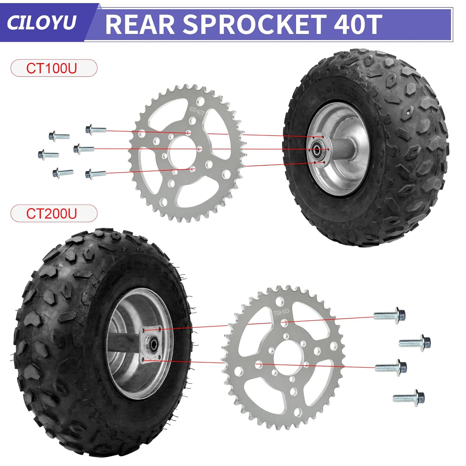 40 Tooth Sprocket 420 Chain 40mm Bore Replacement for Coleman BT200X CT200U-EX CT200U CT100U CC100X Baja Doodlebug DB30 TrailMaster MB200 MMB80 MMB105 Mini Bike Predator 212 196cc Engine Parts