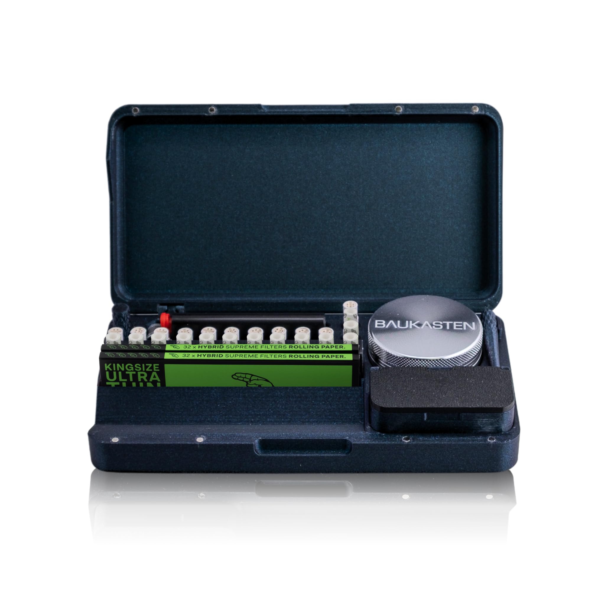 ORIGINAL mit Zubehör & Grinder - Organisierte & mobile Bau-Box mit Rolling Tray für bestes Bauen überall, sicheren Transport, sowie diskrete Aufbewahrung von allen Smoking Utensilien