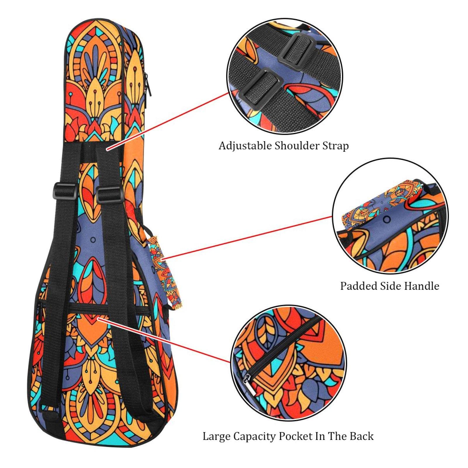 Sac à dos robuste pour ukulélé de concert - Sac de rangement pour ukulélé soprano - Ukulélé ténor - Sac rembourré de 10 mm - Motif mandala abstrait