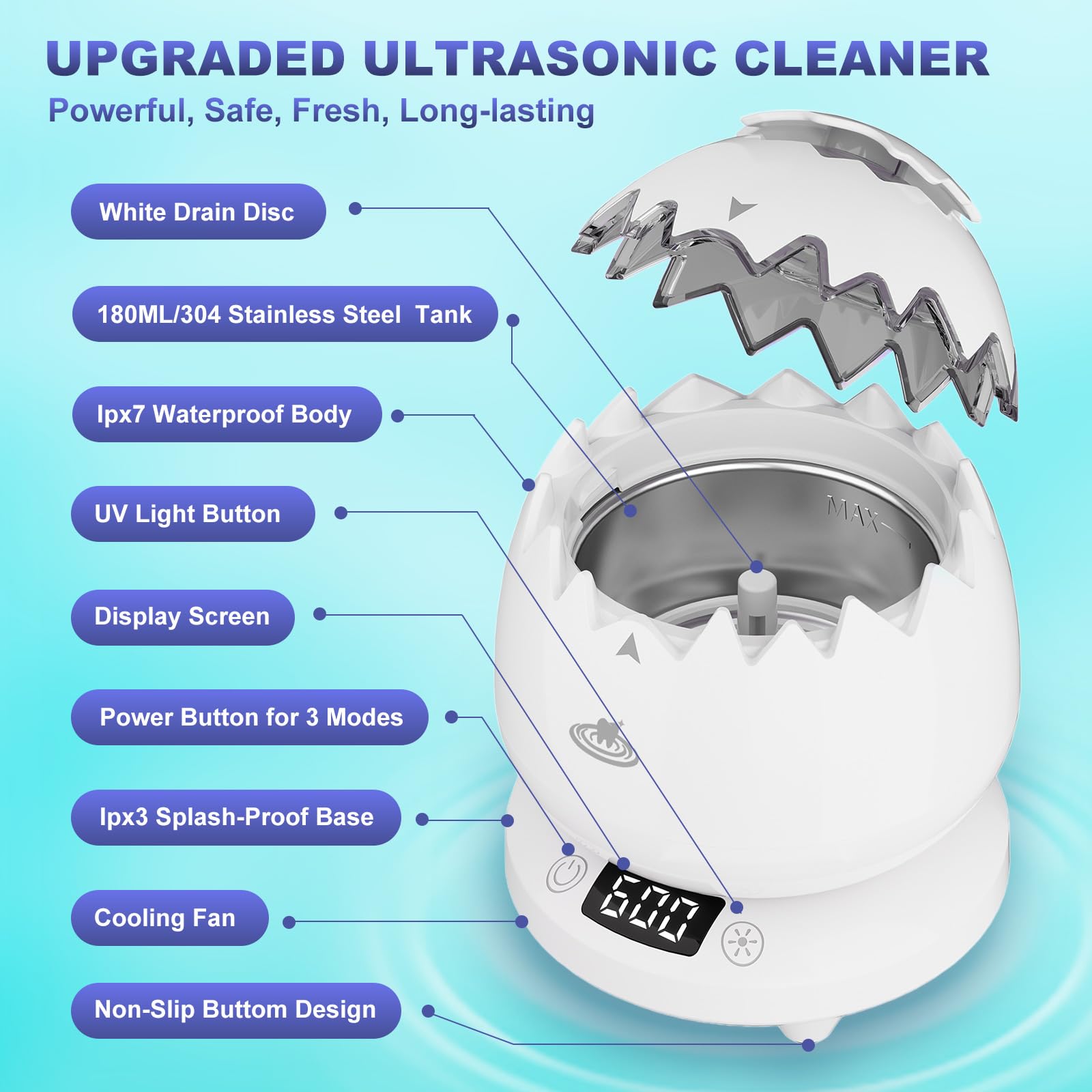 POWEE Ultrasonic & Ultraviolet Retainer Cleaner, Does Not Require Toxic Tablets Or Chemicals, Cleans Dentures, Aligners, Mouthguards, Toothbrush Heads, Braces, And All Other Dental Appliances - View #6