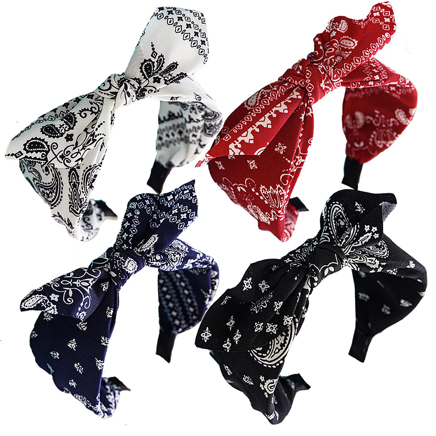 Paisley Print Wide Bow Headbands for Women - Cute Hair Accessories