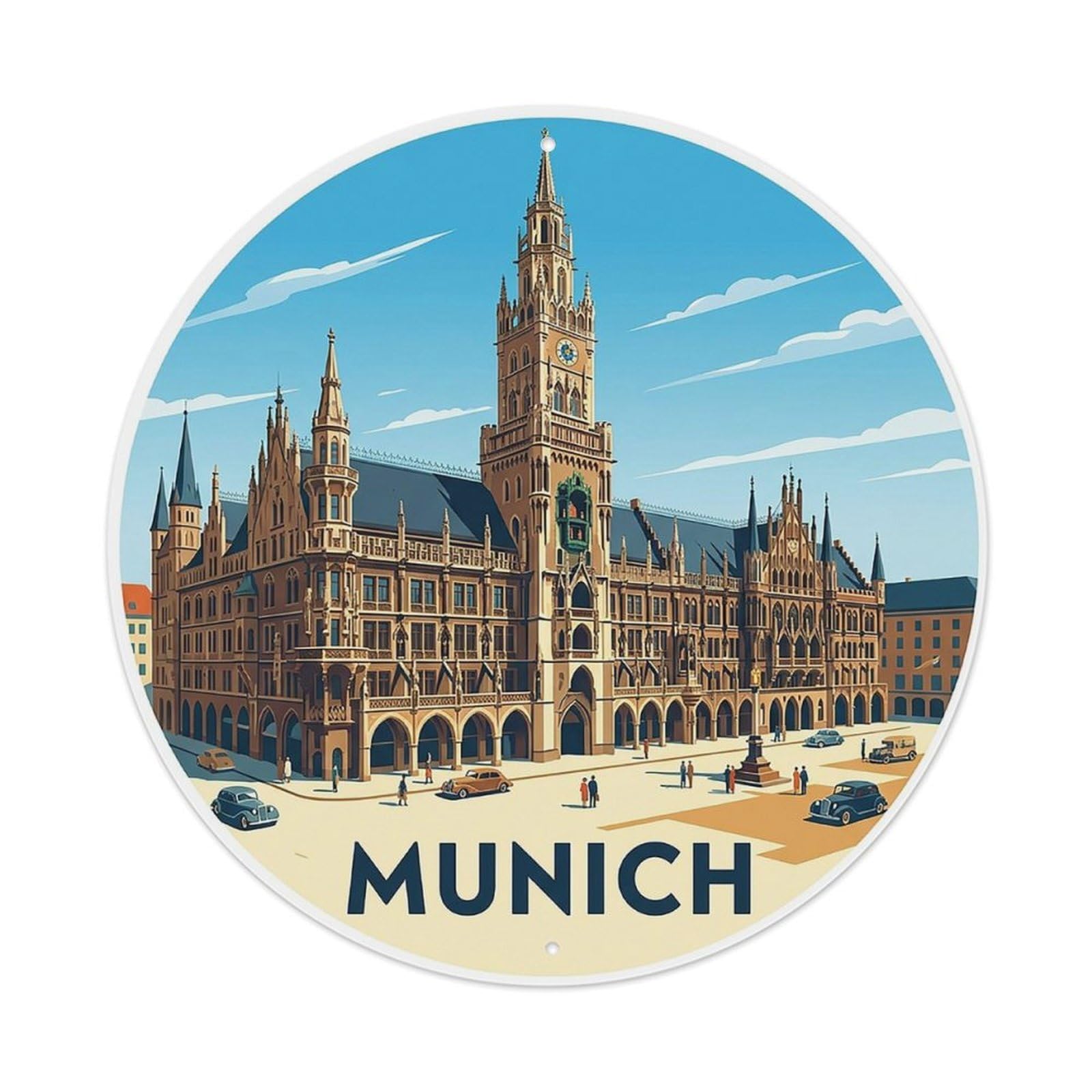 Retro Travel Germany Munich Vintage Metal Tin Sign Plaque Wall Decor for Cafe, Club Bar, Office, Garden Metal Poster 8x8Inch