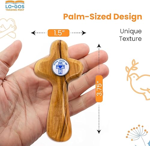 Miniatura 2 de Cruz de bautismo de madera de olivo para niños Cruz de madera de tierra santa hecha a mano de lujo de Belén Recuerdo de bautismo de mano para