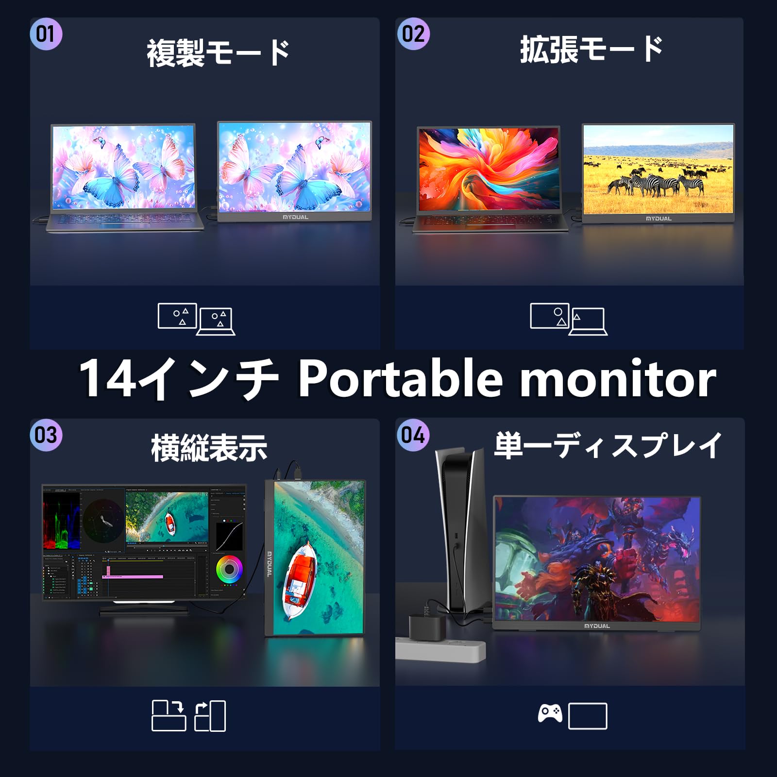 Amazon.co.jp: MyDual 14インチモバイルモニター+ワイヤレス