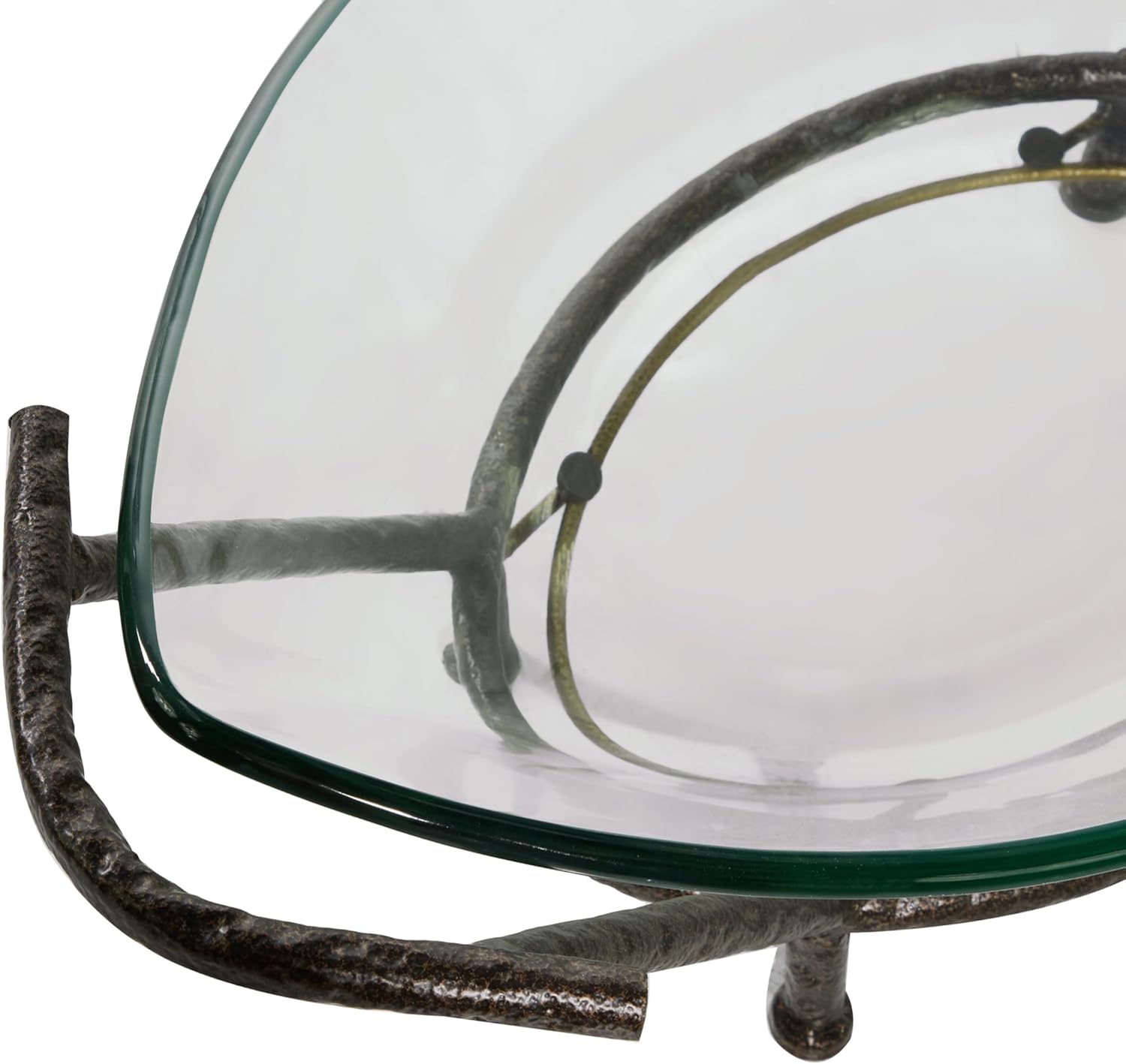 Deco 79 Tempered Glass Kitchen Serving Bowl with Brown Metal Base, 26" x 10" x 9", Clear