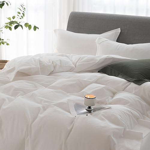 Miniatura 6 de ELIMMO Juego de funda de edredón con textura de lino 100% tela de algodón, duradera, transpirable, natural, sensación de ensueño y chic (semilla de