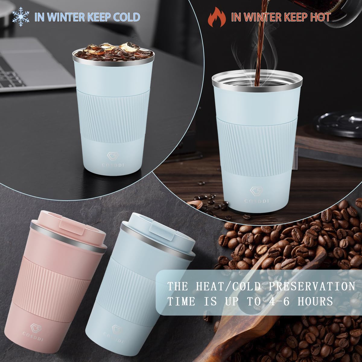 CS COSDDI Travel Mugs, Insulated Coffee Cup with Leakproof Lid, Reusable Coffee Cups Travel, Car Coffee Cup - Image 4