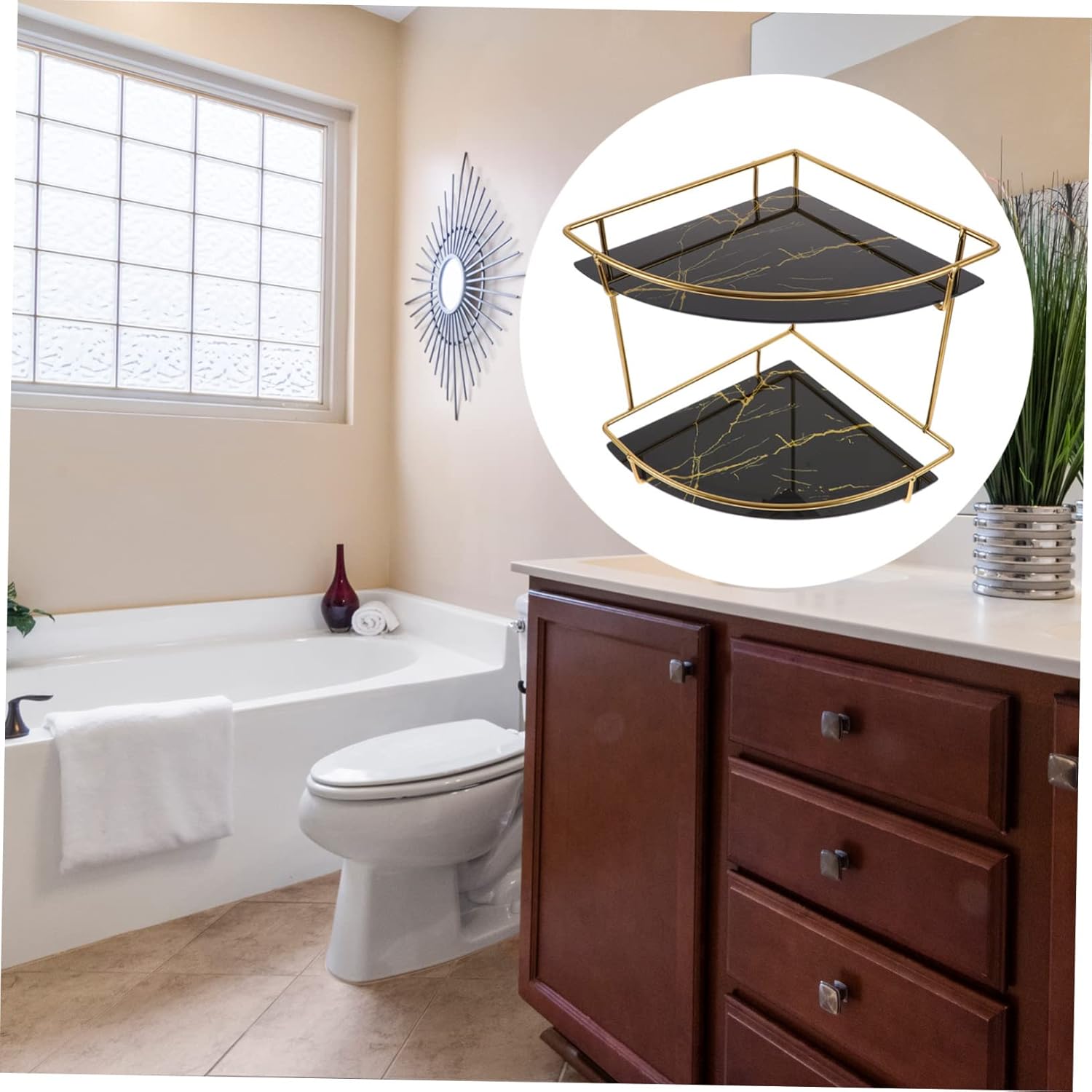 TEHAUX Bathroom Corner Shelf Space Saving Storage Organizer for Shower Kitchen Durable Design for Efficient Countertop Organization Finish