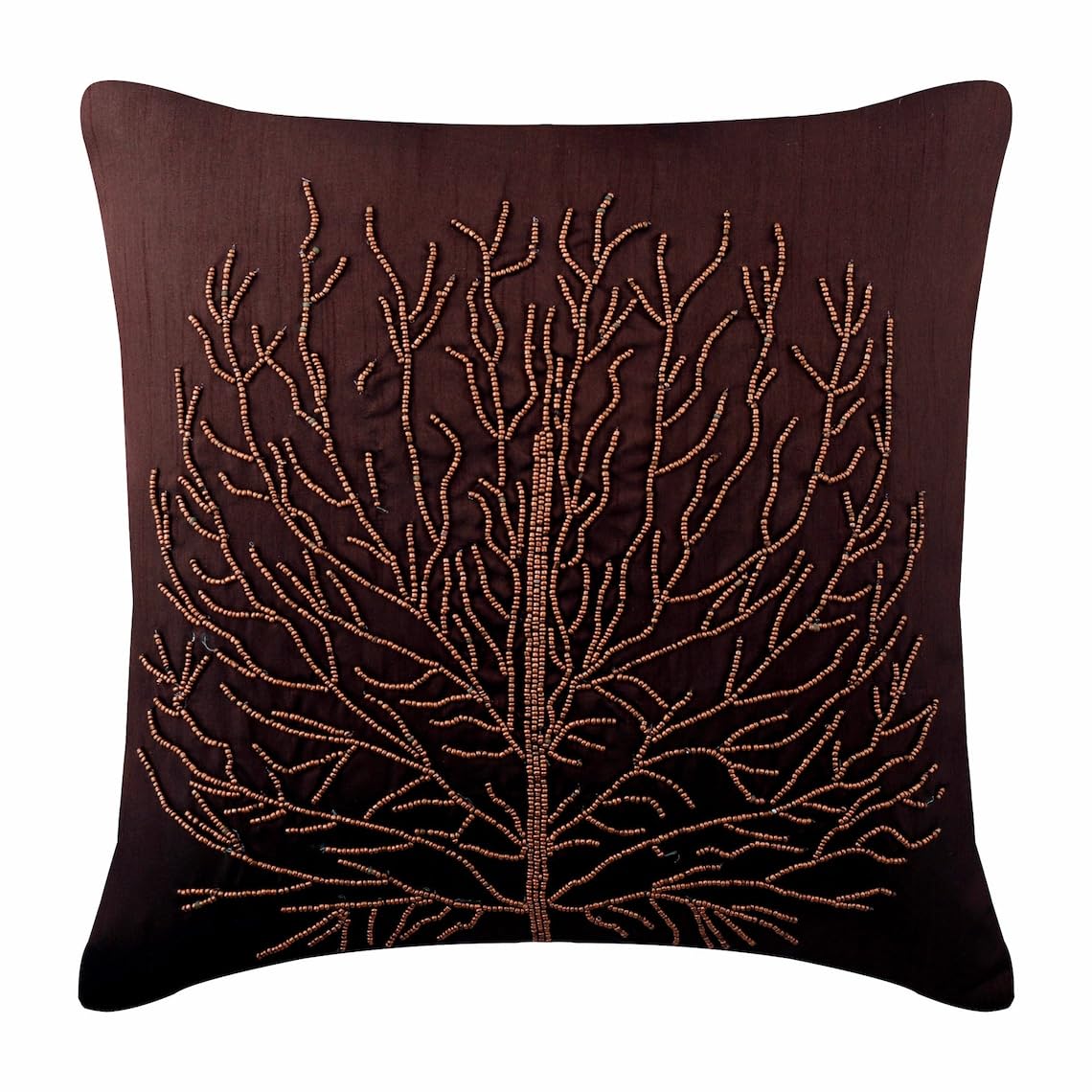 The HomeCentric Brown Cushions Cover, Beaded Orange Tree Cushions Cover, Cushion Covers 45x45 cm (18x18 inch), Square Silk Cushions Cover, Floral - Woody Tree — image 1