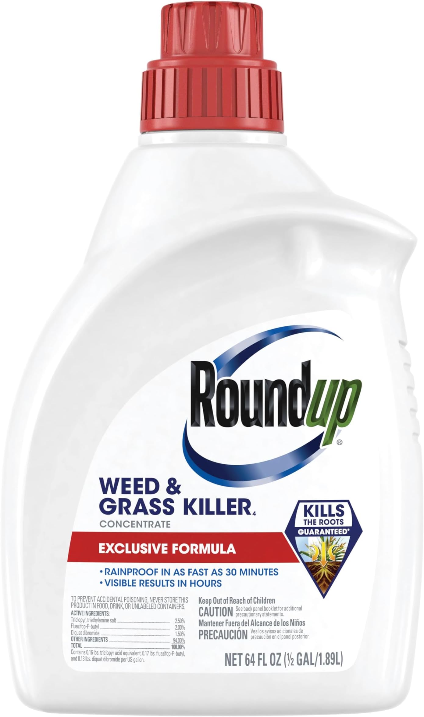 Roundup Weed and Grass Killer₄ Concentrate, Use Around Flower Beds and Trees, on Walkways, and in Other Areas in Yards, 64 fl. oz.