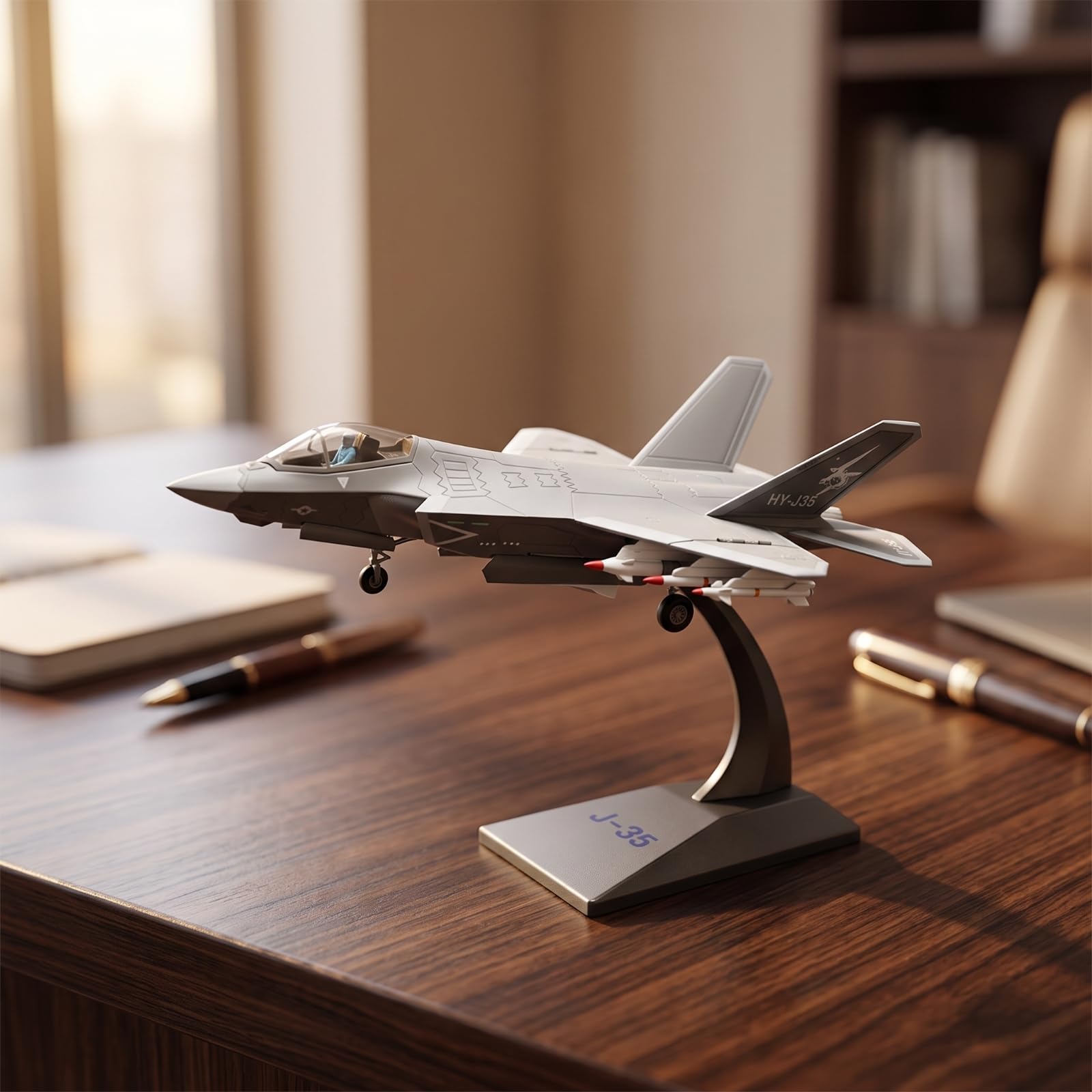 Modellino J 35 in 1:100 Realistico Modellino di Caccia Resistente Aereo in Miniatura con Supporto per Vetrina, Scrivania