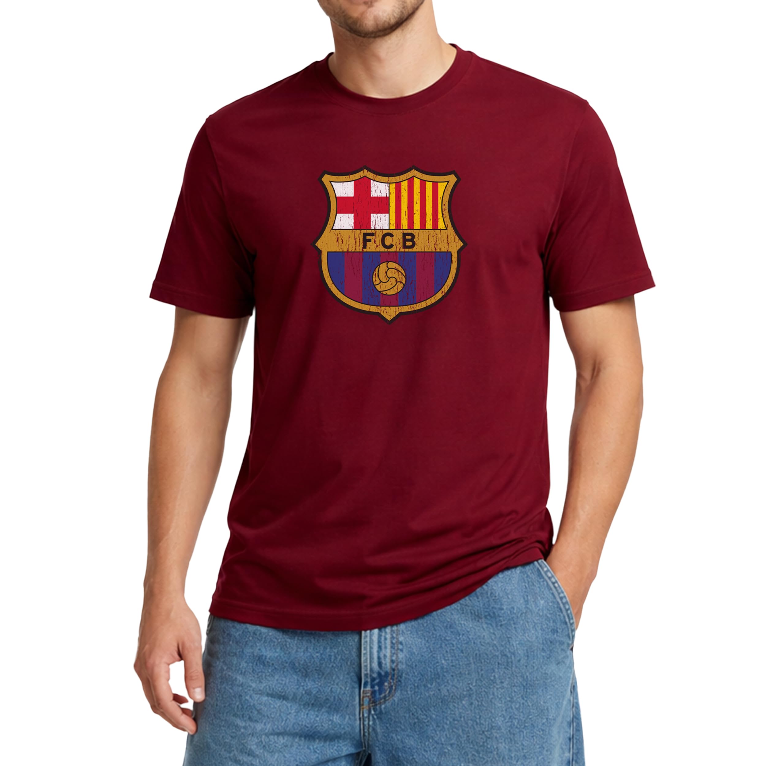 Icon Sports Officially Licensed FC Barcelona Cotton T-Shirt - Unisex Adult - BAR0020 Burgundy M