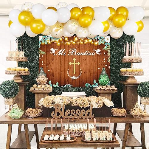 Miniatura 3 de Kit de guirnalda de globos de bautizo dorado y blanco para decoración de bautizo y telón de fondo para fiesta de baby shower, primera comunión y