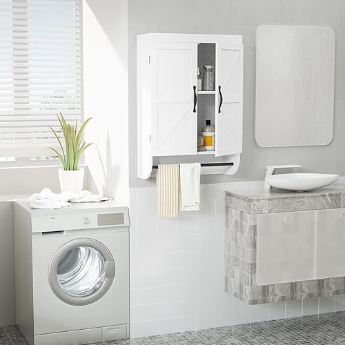 Miniatura 2 de SRIWATANA Armario de pared de almacenamiento para baño sobre el inodoro con estante ajustable, botiquín de 2 puertas ahorrador de espacio con barra