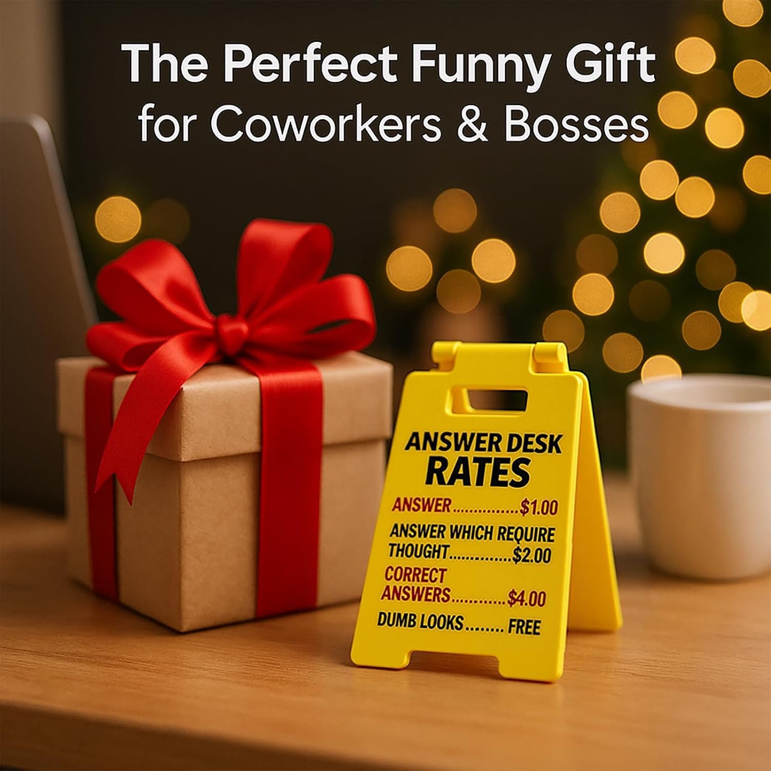Office Desk Accessories Sign: Funny Gag Gifts Mini ANSWER DESK RATES Sign for Coworker & Boss – Cubicle Decor Home Office image 5