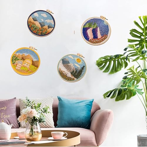 Miniatura 5 de ZOHAIR Herramientas de costura de punto de cruz para principiantes kit de costura artesanal juego de flores plantas patrón de gato hecho a mano