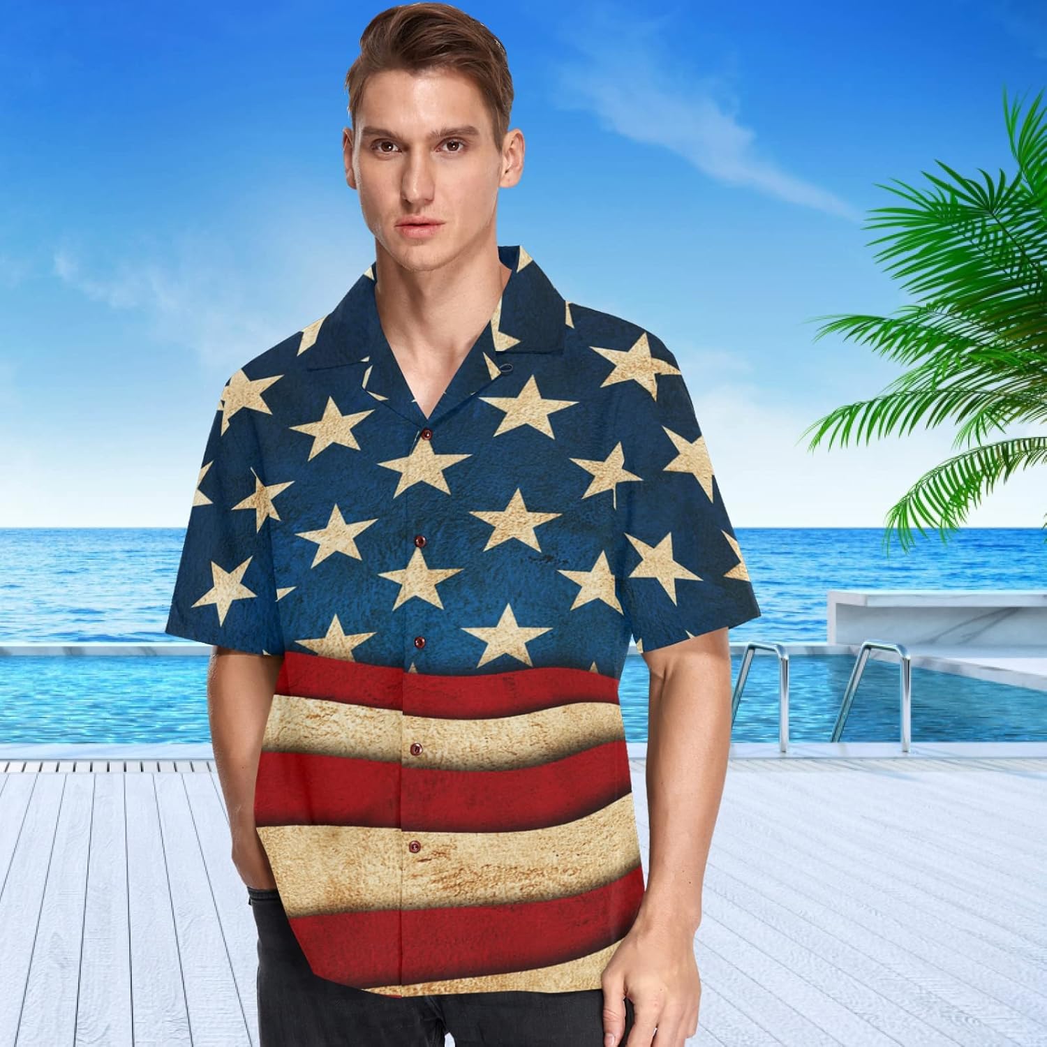 visesunny Mens Casual Button Down Short Sleeve Hawaiian Shirt Aloha Shirt - Image 2