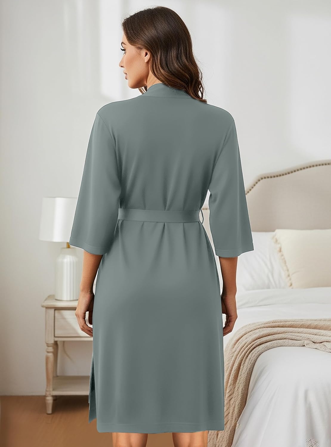 NY Threads Women's Robe Long Knit Bathrobe 3/4 Sleeves Soft Kimono Lightweight Loungewear - Image 2