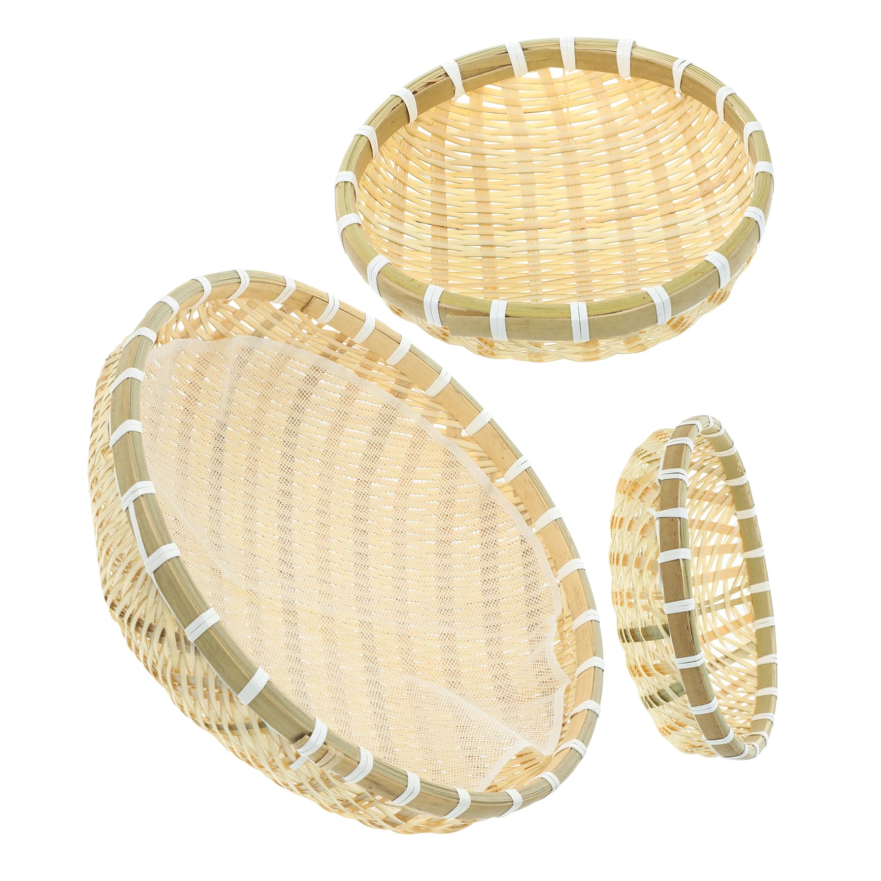 CIYODO 3pcs Three Piece Set Bun Storage Basket Bread Serving Basket Small Size Basket Vegetable Basket Bowl Wicker Bread Food Basket Fruit Containers Fruit Rattan Basket Khaki