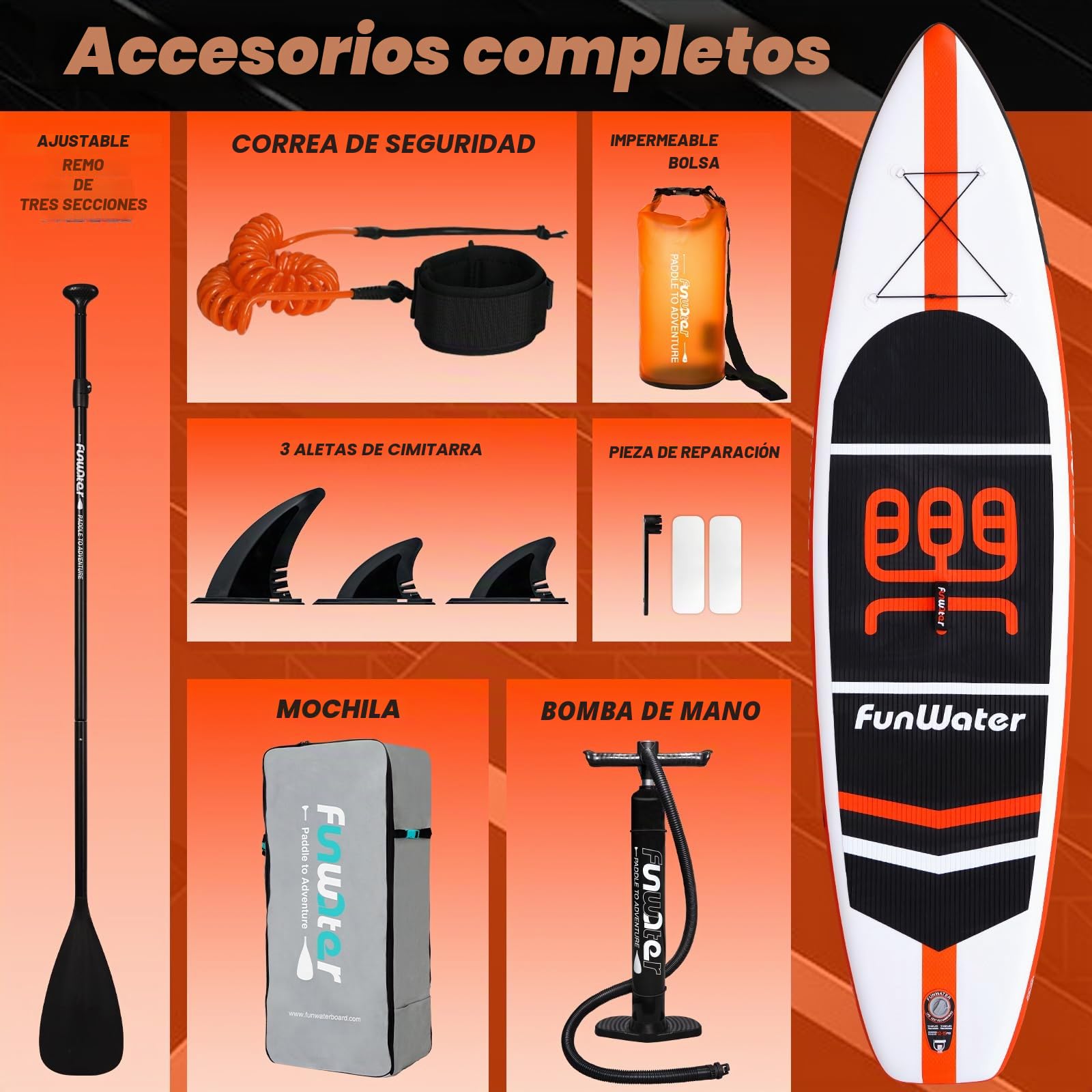 FunWater Tabla de Surf Hinchable Sup,with Bomba, PaletaMochila de Viaje,Correa para el pie,Bolsa Impermeable para teléfono móvil
