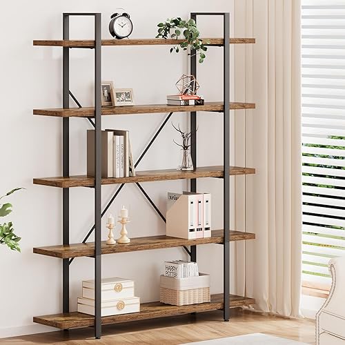 Miniatura 89 de HSH Furniture estante vintage industrial, librero rústico, estantería de madera y metal abierto, roble oscuro Roble negro,Roble gris claro.,Marrón